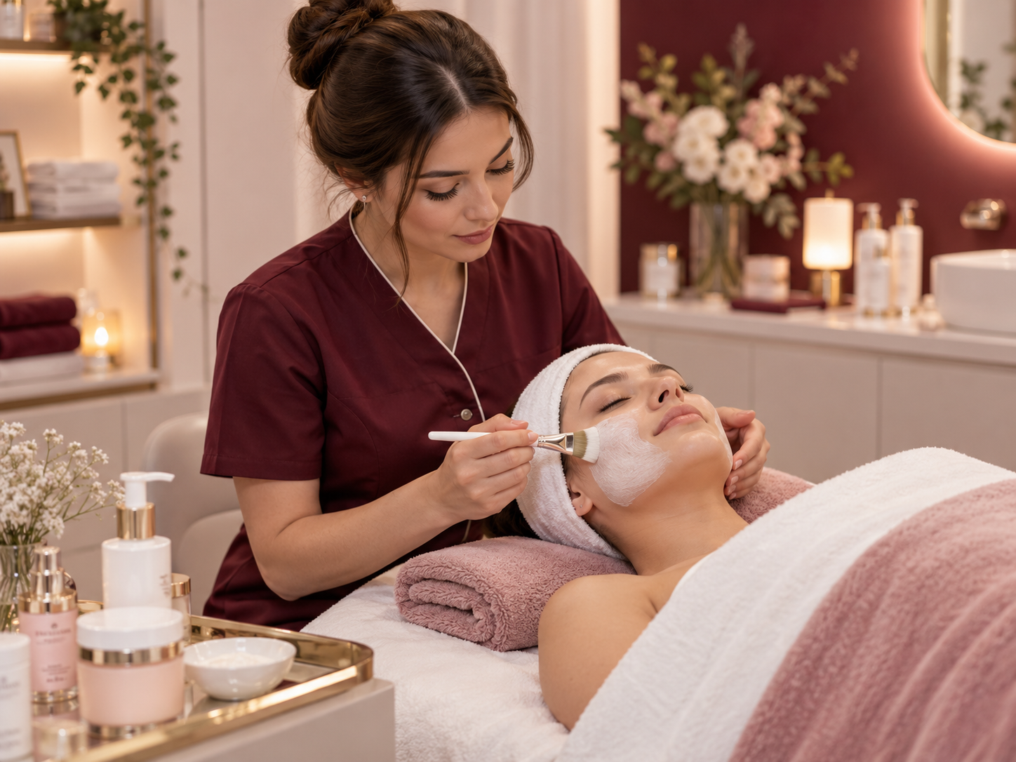 Beauty therapist providing a professional facial skin treatment